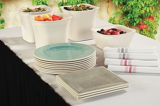 Carlisle FoodService Products Grove Reusable Plastic Plate Square Plate with Rim for Home and Restaurant, Melamine, 8.5 Inches, Buff
