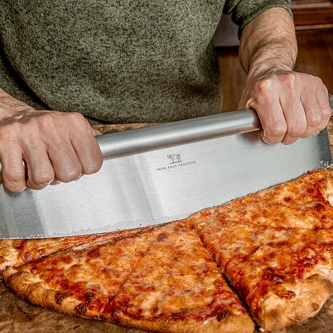 Stainless Steel Rocker Pizza Cutter – Heavy-Duty 13.75-Inch Blade – Professional Pizza, Dough, Bread, and Herb Slicer – Ergonomic Handle – Dishwasher Safe