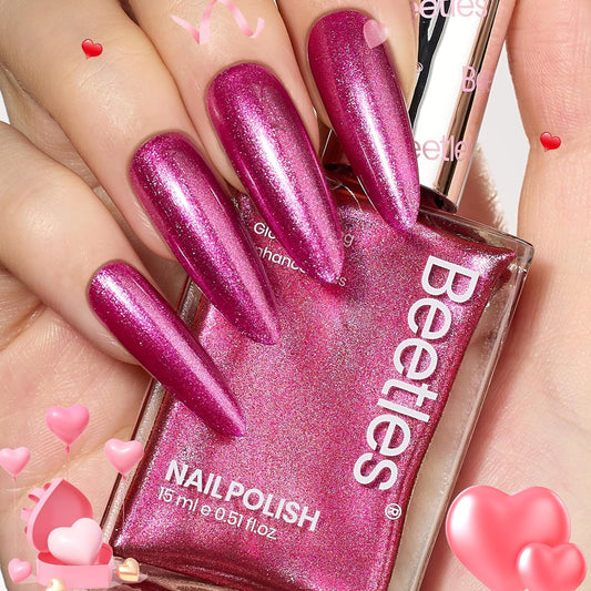 Beetles Hot Pink Nail Polish 15ml, Valentines Day Gifts for Women Fast Drying & Long Lasting Glitter Nail Polish Pink Nail Lacquer Glossy for DIY Nail Salon-Quality Results-BrightBean Baby