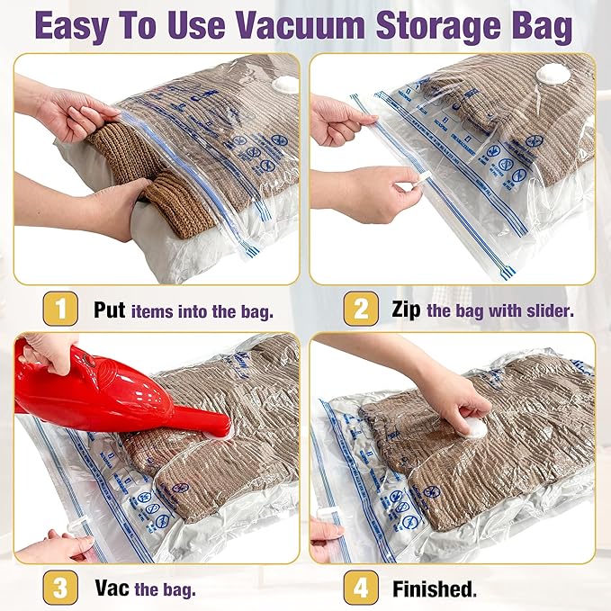 HIBAG Vacuum Storage Bags, 10-Pack Vacuum Seal Bags for Clothing Clothes, Space Saver Bags (2 Jumbo, 2 Large, 2 Medium, 2 Small, 2 Roll-up) with Pump (10-Combo)-BrightBean Baby