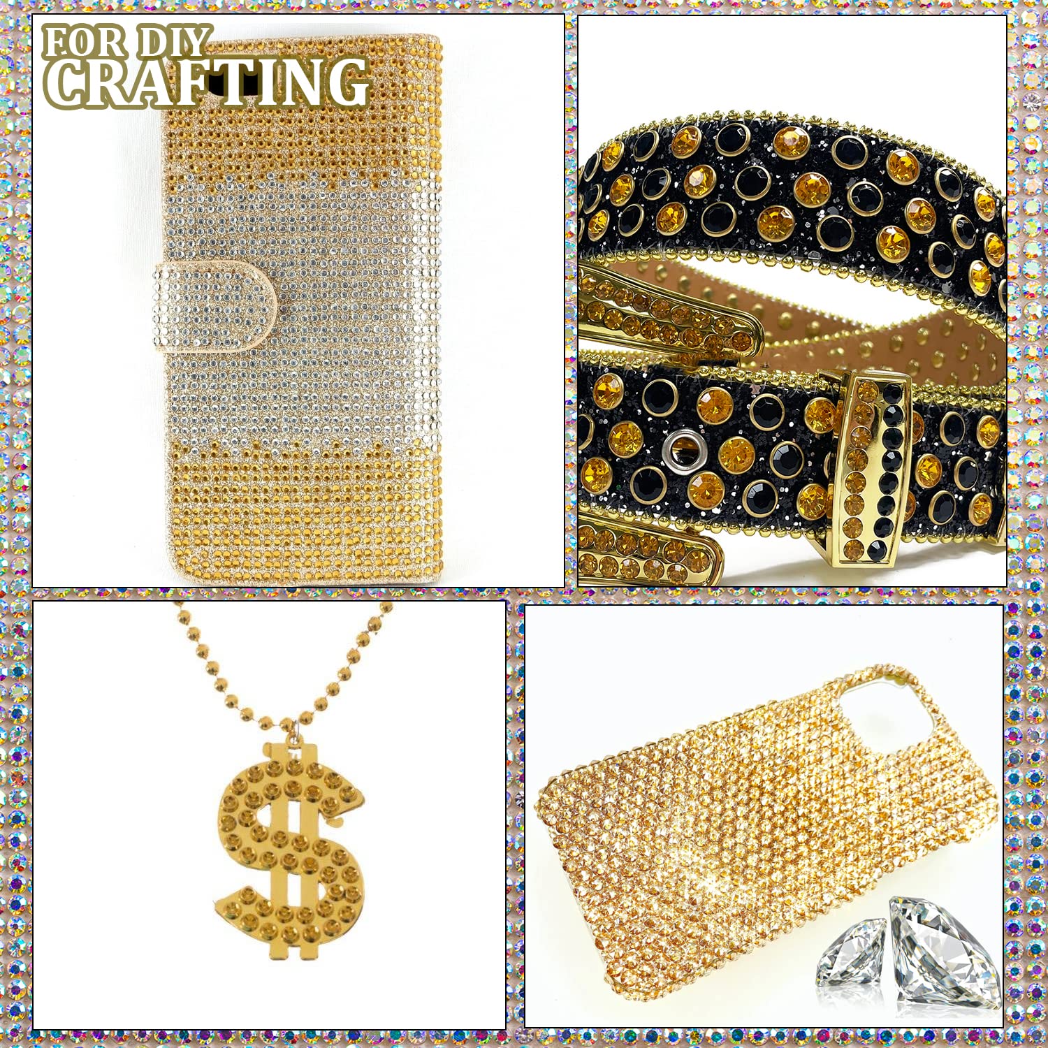 One Pack 2000 Pcs of Flatback Round Golden Yellow Rhinestones 6 Sizes (1.5-6 mm) with Nail Art Rhinestone Picker Pencil and Tweezer for DIY and Salon Use-BrightBean Baby