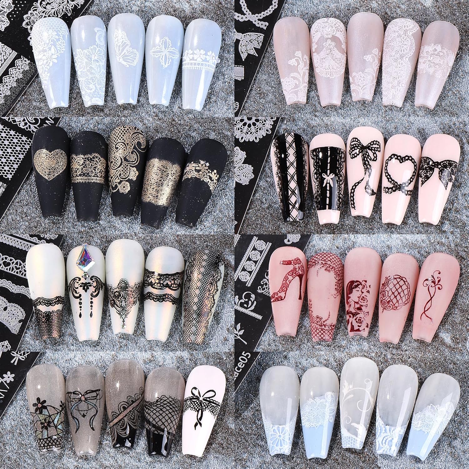 Lace Nail Stamping Plate Set - French Tip Stamp Silicone Nail Stamper Kit Bow Lace Design with Nail Stamp Plates Laser Storage Bag Nail Art Stencil Nail Supplies for Home DIY &Professional Salon-BrightBean Baby