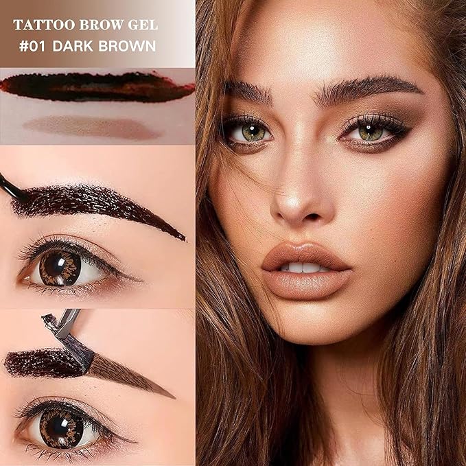 2 Pcs Dark Brown Easy Peel Off Eyebrow Gel, Tattoo Eyebrow Tint, Waterproof & Sweatproof Peel Off Tinted Eyebrow, Long-lasting Natural Color Up to 3 Days, Eyebrow Tattoo for All Skin Types (#01)-BrightBean Baby