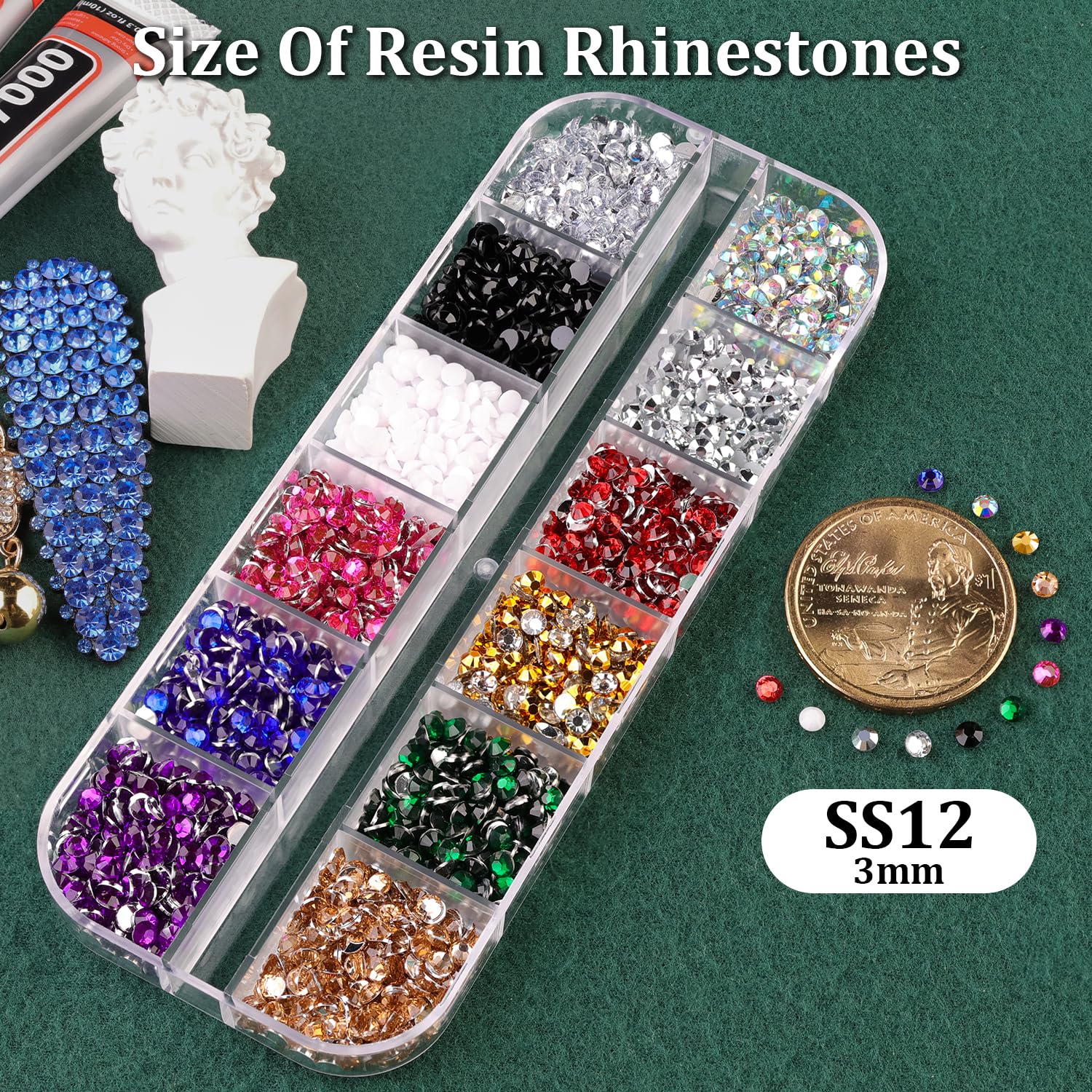 Resin Rhinestones for Crafting with B7000 Jewelry Glue, 1 Box Mix Colors 3mm Flatback Crystals with 3Pcs 10ml Glue for Bedazzling Crafts DIY Nail Art Makeup，Non Hotfix Gems for Clothing Shoes-BrightBean Baby
