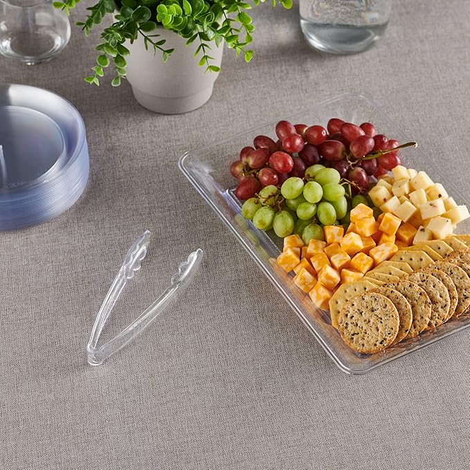 [Clear Tongs 7.5'' Inches] Plasticpro 7.5'' Serving Tongs Heavy Duty Reusable Kitchen and BBQ Clear Serving Tong for party's, Caterings, Events, Buffet, Weddings, And every Day use Pack of 12