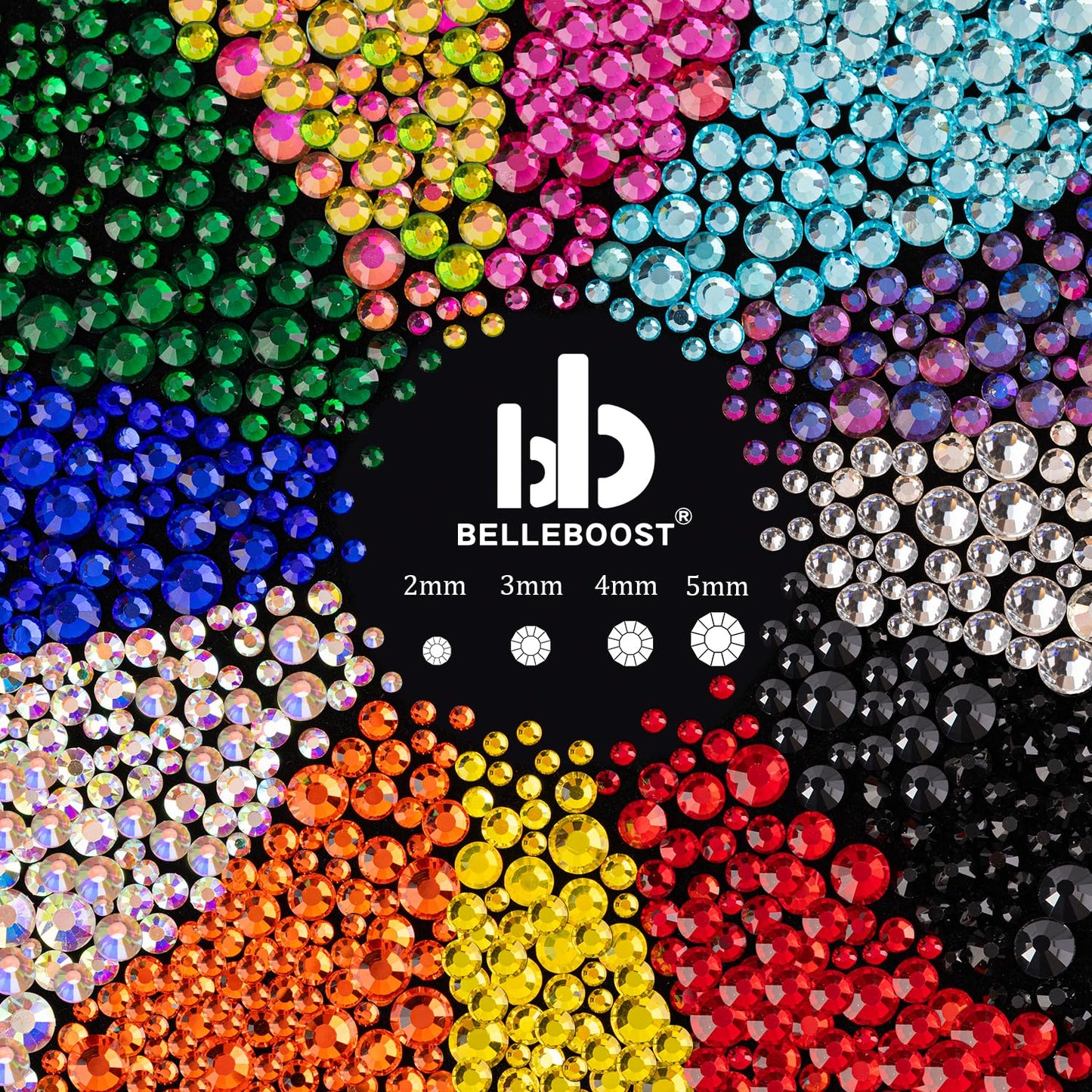 Rhinestones for Nails, Manicure Gem, Flat Back Glass Crystal AB & Transparent Clear + Mixed Color Iridescent Chameleon Gemstones, 2-5mm Round Gems for Nail Art Decor with Pickup & Dotting Tools-BrightBean Baby