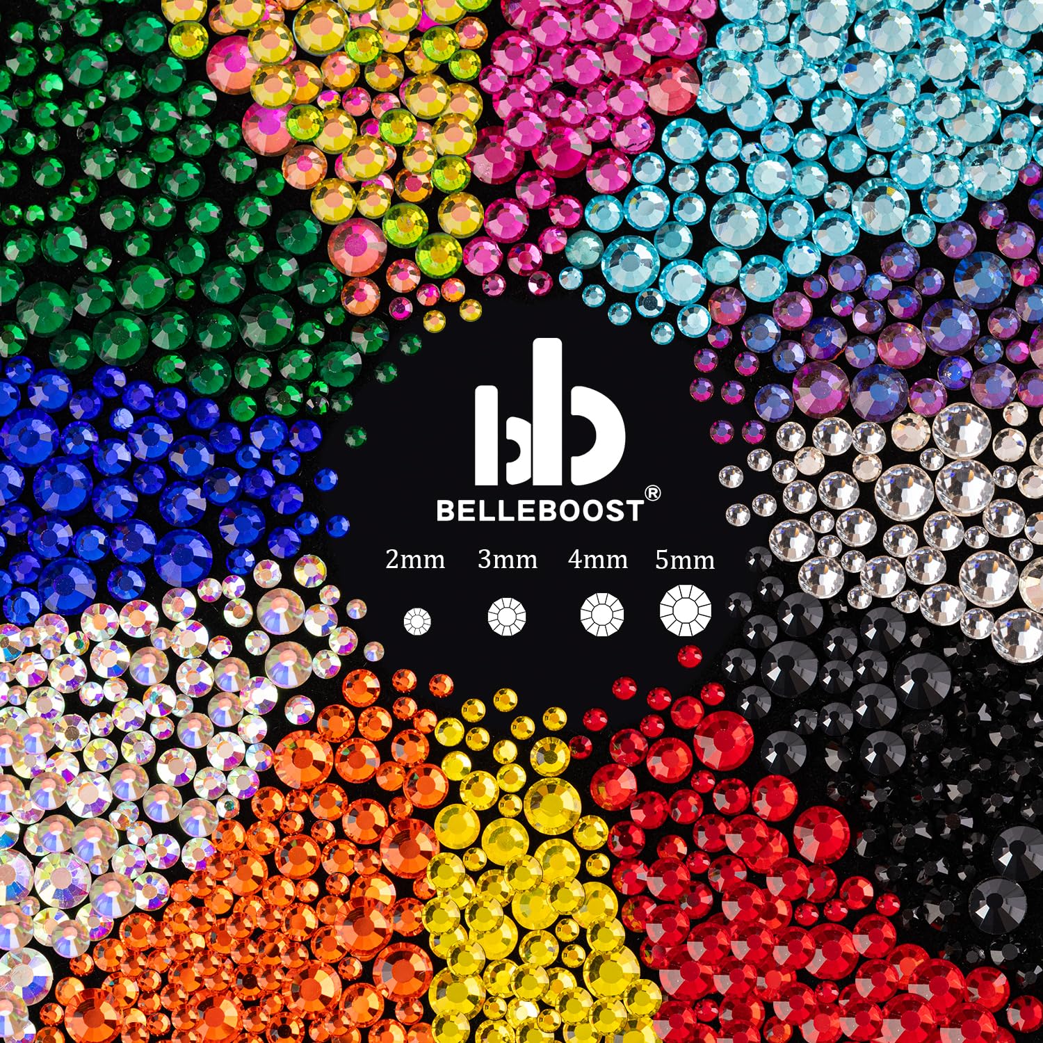 Rhinestones for Nails, Manicure Gem, Flat Back Glass Crystal AB & Transparent Clear + Mixed Color Iridescent Chameleon Gemstones, 2-5mm Round Gems for Nail Art Decor with Pickup & Dotting Tools-BrightBean Baby