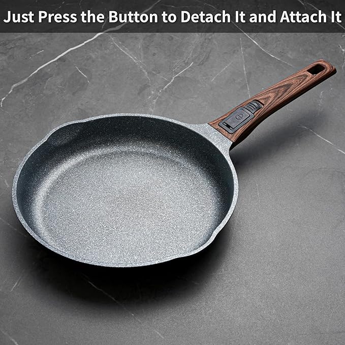 Smart Nonstick Frying Pan Set with Removable Handles - 10 & 12.5 Inch Cast Aluminum Skillets