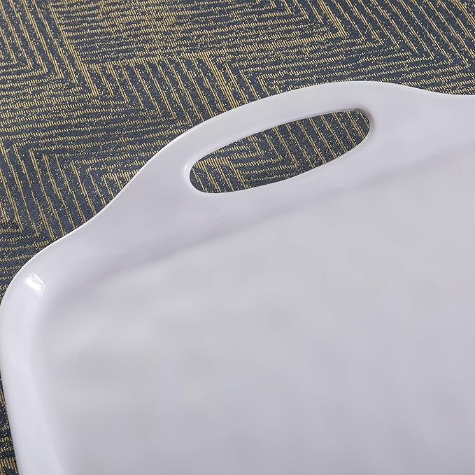 Large Serving Tray with Handles,19”x12” Large Rectangular Melamine Serving Platters Set of 2, Kitchen Food and BBQ ServingTray,Dishwasher Safe, Bright White