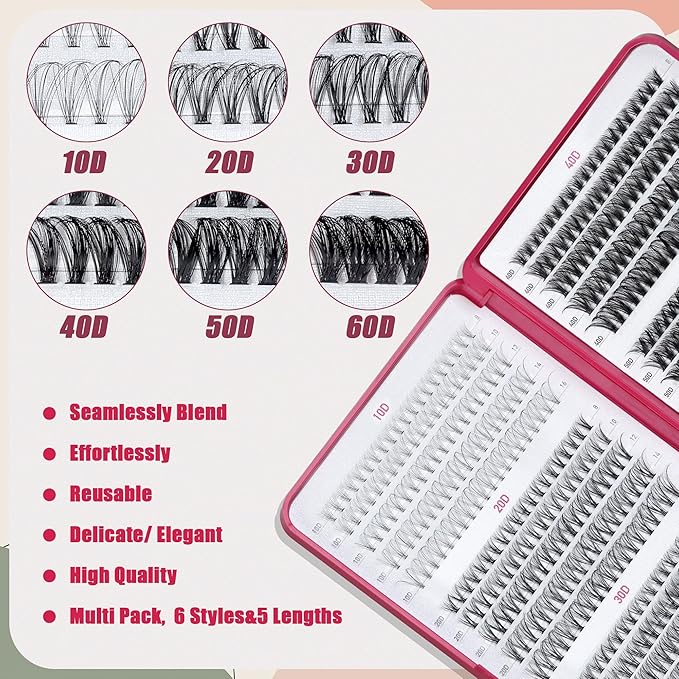 Bombshell SE Lash Clusters 600PCS Lashes - Lash Clusters 10D 20D 30D+40D50D60D Individual Lashes Clusters D Curl Lash Extension 8-16MM Eyelash Clusters DIY Cluster Eyelash Extensions for Beginners-BrightBean Baby