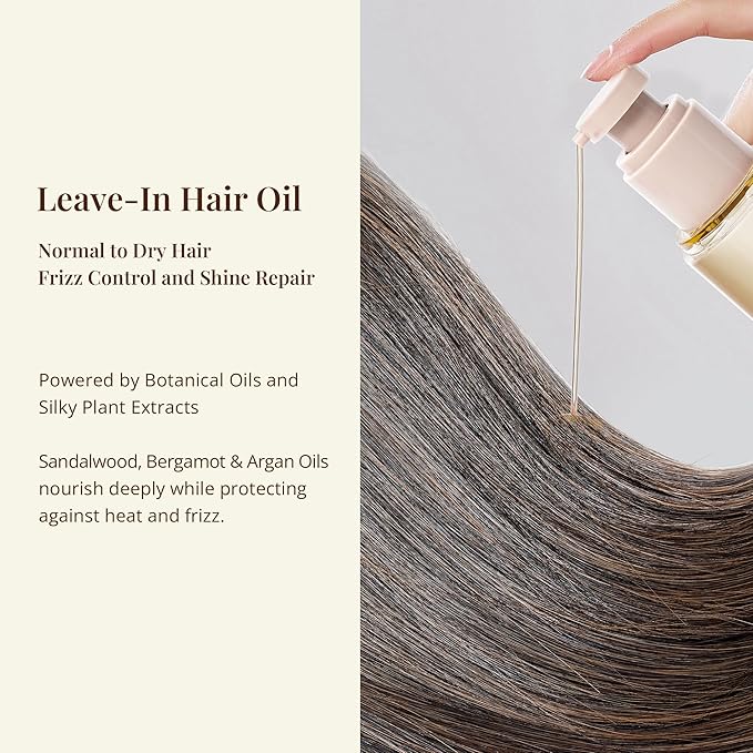 Leave-In Hair Oil with Sandalwood & Bergamot – Natural Essential Oil Aroma, Lightweight Frizz Control & Shine Enhancer for Dry or Damaged Hair – No-Rinse Oil, 3.4 fl oz (100ml)-BrightBean Baby