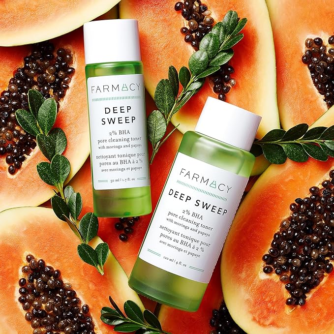 Farmacy 2% Salicylic Acid Toner for Face - Deep Sweep Gentle BHA Exfoliant for Oily Skin - Refines Texture with Papaya Enzymes & Moringa Water for a Healthy-Looking Complexion (100ml)-BrightBean Baby