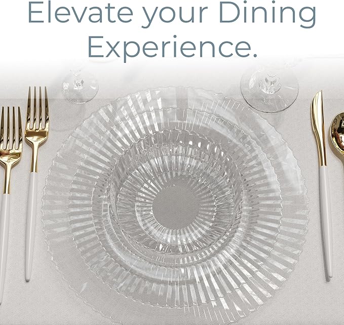 Exquisite 40 Piece Plastic Disposable Plates Set For 20 Guests I 20 X 9 Inch & 20 X 11 Inch Disposable Plastic Plates | Color: Clear | Great for Weddings Parties And Formal Occasions