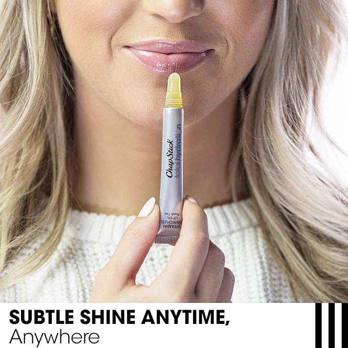 Chapstick Total Hydration Vitamin Enriched Lip Oil, Non Tinted, Vitamin c, vitamin E, Contains Omega 3 6 9, Peach Tea Flavor, 0.23 Fl Oz (Pack of 1)-BrightBean Baby