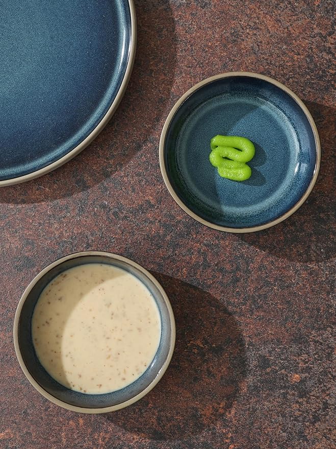 famiware Nature Ceramic Soy Sauce Dish, Dipping Bowls Set of 6, 3 oz Dipping Sauce Bowls/Dishes/Cups/Plates, Small Serving Bowls for Side Dishes, Condiments, Sushi, Appetizer, Dessert, Midnight Blue