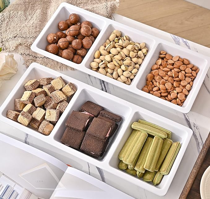 Blue Boat Divided Melamine Serving Platter Set of 3, Stackable, Easy to Clean, Dishwasher Safe, Housewarming Gift, All Seasons, Appetizer, Snack, Fruit, Cheese, Charcuterie (3, 14.5“ x 4.9“)