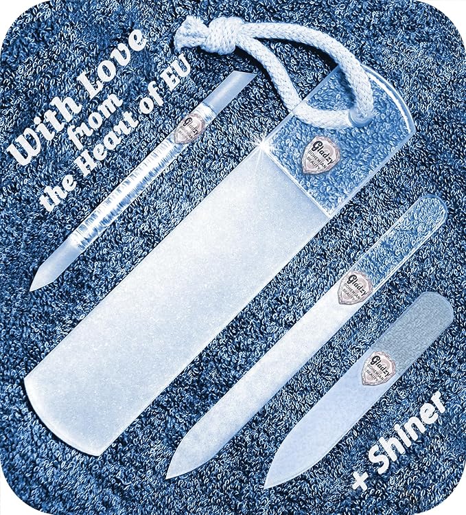 GLADZY Czech Glass Nail File Set - Multifunctional Nail Shiner Buffer, Callus Remover Foot Rasp, Glass Cuticle Pusher Manicure Stick, Etched Surface, Professional Nail Care Tool, Made in EU-BrightBean Baby