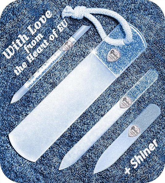 GLADZY Czech Glass Nail File Set - Multifunctional Nail Shiner Buffer, Callus Remover Foot Rasp, Glass Cuticle Pusher Manicure Stick, Etched Surface, Professional Nail Care Tool, Made in EU-BrightBean Baby
