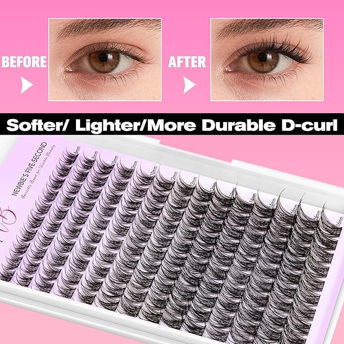 VEYESBEAUTY Lash Clusters Individual Eyelash Extensions Thin & Invisible Band DIY False Eyelashes for Self-application Newbie's Five-Second Series Wispy Lash Tray, LuxeBold 8-16mm Mixed Length-BrightBean Baby