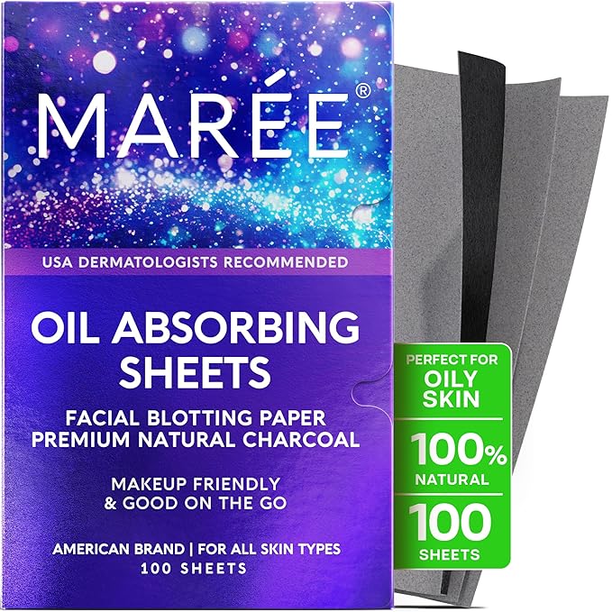 MAREE Oil Blotting Sheets for Face (100 Sheets) - Mineral Blotting Papers For Face with Bamboo Charcoal - Maximum Absorption & Shine Control - Makeup-Friendly Wipes for Oily Skin-BrightBean Baby