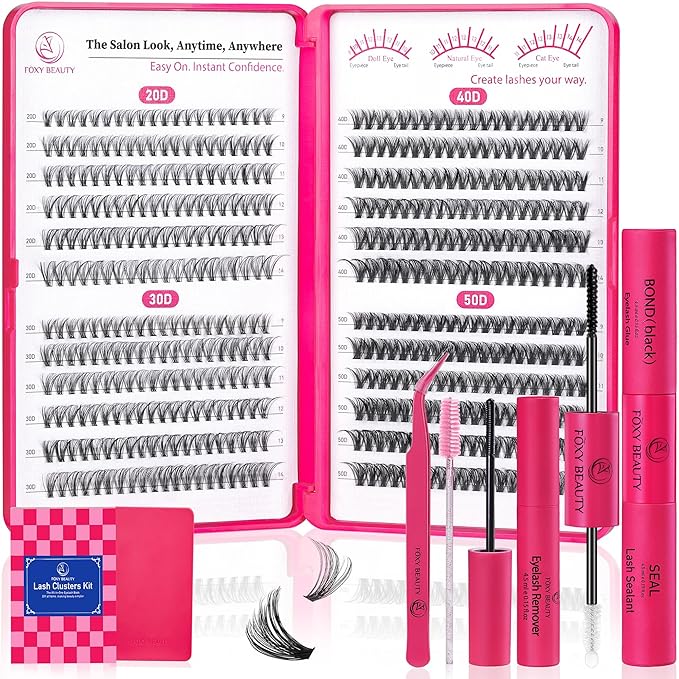 Lash Clusters - Lash Clusters Kit Lash Extension Kit with Lash Bond and Seal Cluster Eyelash Extensions Eyelash Clusters 20D30D40D50D-0.07D Lashes Clusters Eyelash Extension Kit DIY at Home Eyelashes-BrightBean Baby