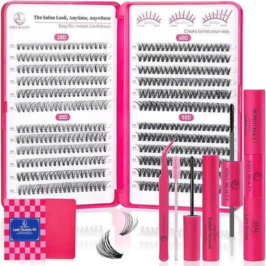 Lash Clusters - Lash Clusters Kit Lash Extension Kit with Lash Bond and Seal Cluster Eyelash Extensions Eyelash Clusters 20D30D40D50D-0.07D Lashes Clusters Eyelash Extension Kit DIY at Home Eyelashes-BrightBean Baby