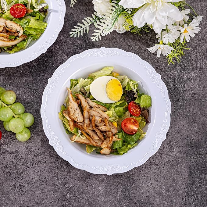 DaYammi 100 Pack Plastic Bowls, 12oz Disposable Soup Bowls, Heavy Duty Dinner Bowls for Weddings, Parties, Dinners, Catering and Everyday Use