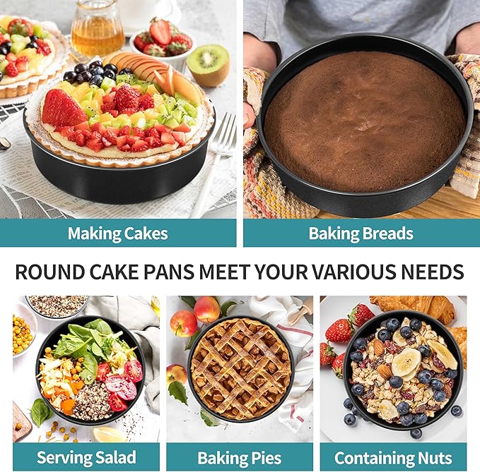 P&P CHEF 6/8/ 9.5 Inch Cake Pan Set of 3, Non-Stick Round Cake Pans Tins for Tier Smash Cakes, Baking Pans Set & Essential Bakeware, Stainless Steel Core & Leak-Proof