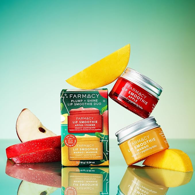 Farmacy Plump + Shine Lip Smoothie Duo - Peptide Lip Balm - Lip Moisturizer & Plumper with Vitamin C - Apple & Mango with High Gloss Finish-BrightBean Baby