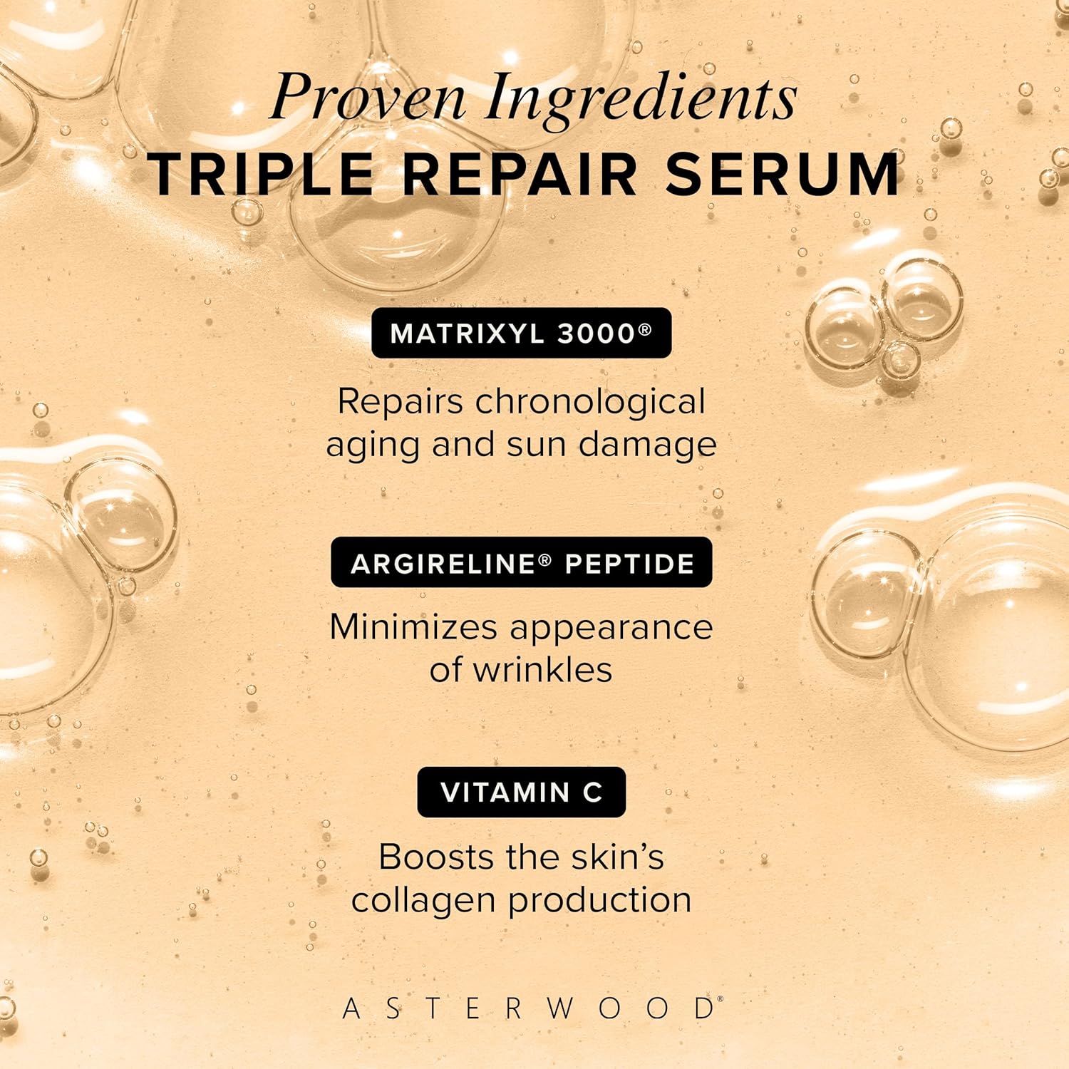 Asterwood Triple Repair Matrixyl 3000 + Argireline + Hyaluronic Acid + Vitamin C Serum for Face - Anti-Aging, Collagen Boosting, Hydrating - Fragrance-Free - 2 Fl Oz-BrightBean Baby