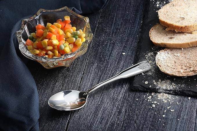 New Star Foodservice 58345 Shell Pattern, 18/0 Stainless Steel, Dinner/Dessert Spoon, 7.5-Inch, Set of 12