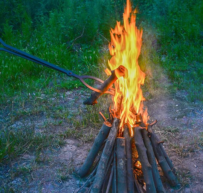 40in Heavy Duty Fire Tongs Firewood Grabber Tool with Scissor Shape Serrated, Log Claw Tongs for Bonfire Campfire Fire Pit Outdoor Indoor Log Grabber Rustproof Safely Moves Firewood
