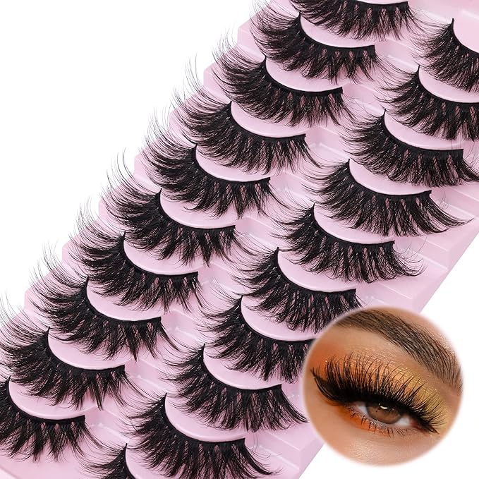 FANXITON False Eyelashes Fluffy Mink Lashes 20 mm Cat Eye Lashes Long 5D Wispy Dramatic 10 Pairs Pack-BrightBean Baby