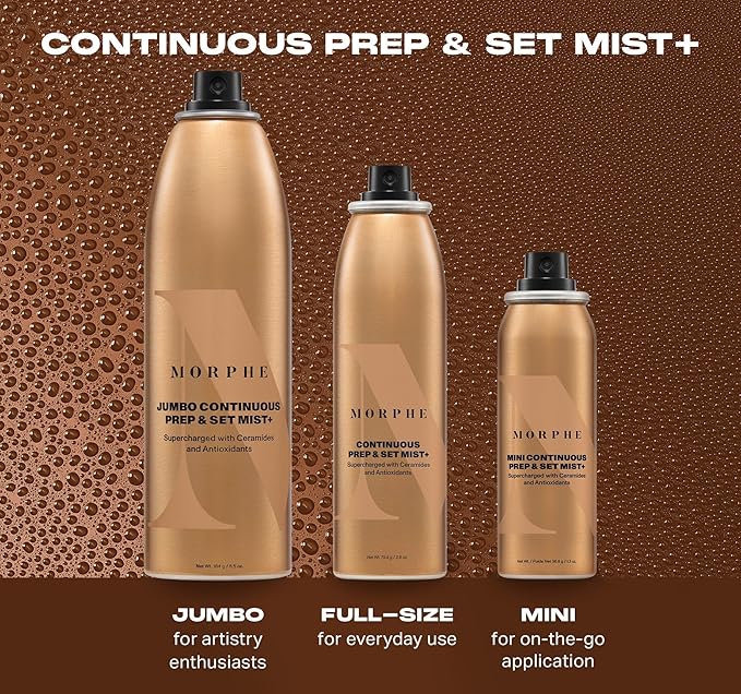 Morphe Mini Continuous Prep & Set Setting Spray - Hydrating Setting Spray for Makeup & Skin Prep - Enriched with Ceramides and Antioxidants for a Radiant Finish (3 Count, 1.3 fl oz)-BrightBean Baby