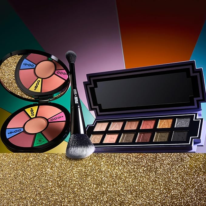 LAURA GELLER NEW YORK Wheel fo Fortune Eye and Cheek Palette Kit - Prizewinnig Eyes Eyeshadow Palette + Face the Day Blush Palette + Dual-Ended Brush-BrightBean Baby