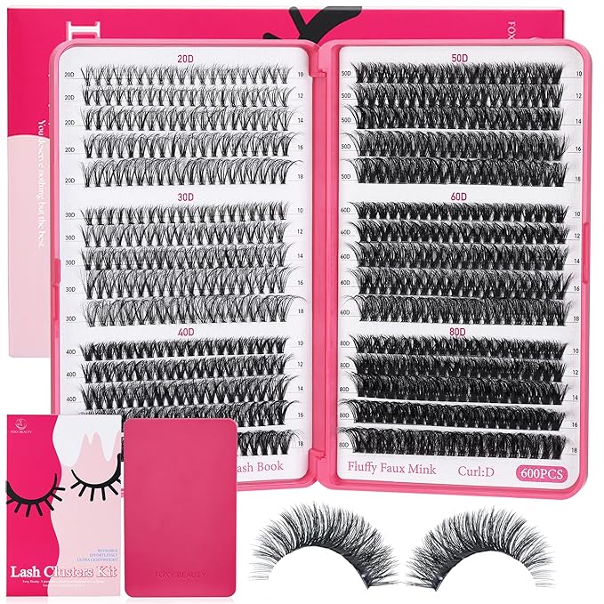 Lash Clusters 600PCS - Eyelash Clusters 20D+30D+40D+50D+60D+80D Wispy Individual Lashes D Curl Lash Extension 10-18MM Natural Lash Clusters DIY Cluster Eyelash Extensions for Beginners-BrightBean Baby