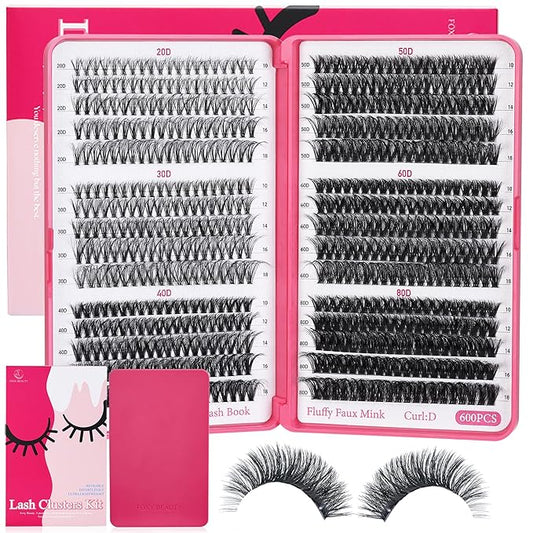 Lash Clusters 600PCS - Eyelash Clusters 20D+30D+40D+50D+60D+80D Wispy Individual Lashes D Curl Lash Extension 10-18MM Natural Lash Clusters DIY Cluster Eyelash Extensions for Beginners-BrightBean Baby