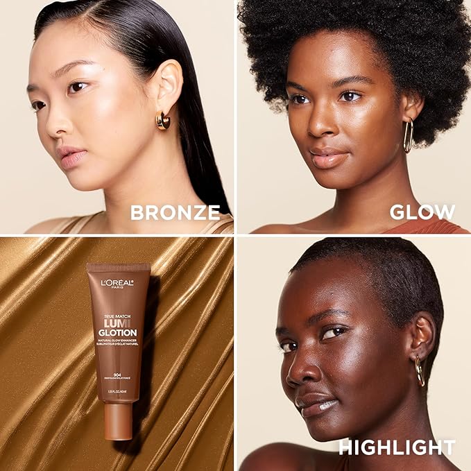L'Oreal Paris Makeup True Match Lumi Glotion, Natural Glow Enhancer, Illuminator Highlighter, Bronzing Drops For a Sun-Kissed Glow, 904 Deep-BrightBean Baby