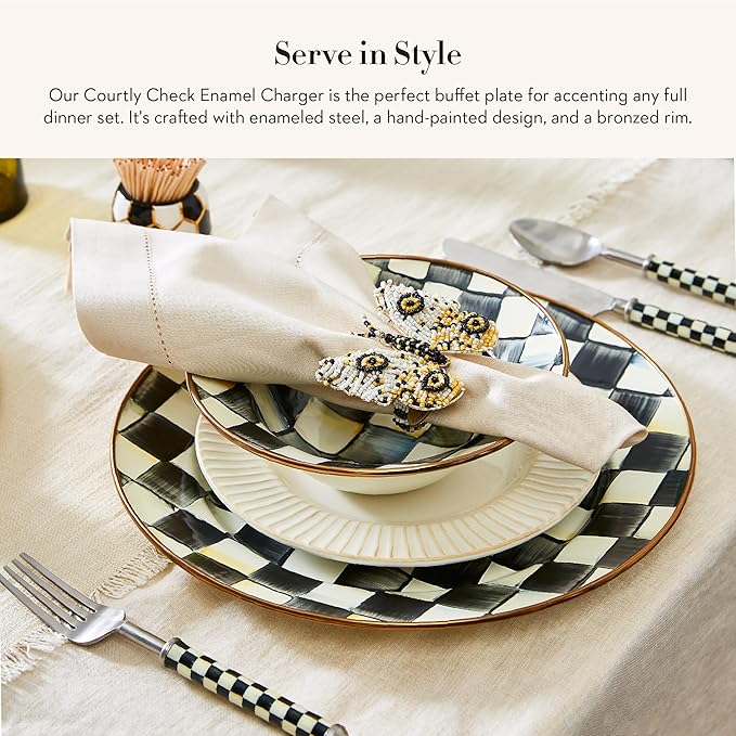 MACKENZIE-CHILDS Enamel Charger Plate, Charger Decoration for Dinner Plates or Home Decor, 12 Inches, Black-and-White Courtly Check, Set of 1