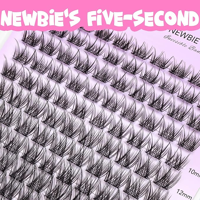 VEYESBEAUTY Lash Clusters Individual Eyelash Extensions Thin & Invisible Band DIY False Eyelashes for Self-application Newbie's Five-Second Series Wispy Lash Tray, LuxeBold 8-16mm Mixed Length-BrightBean Baby