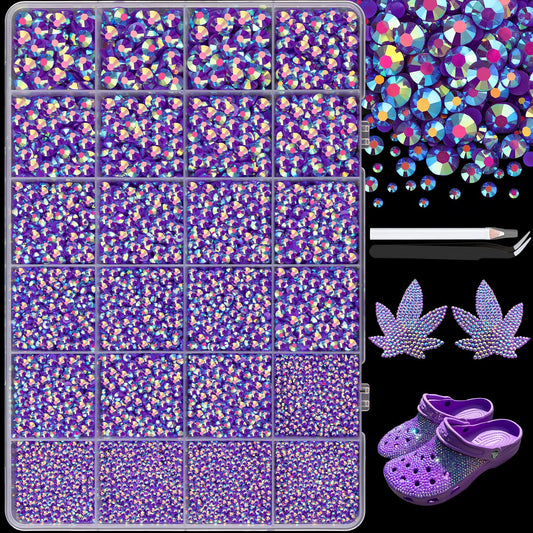 25000Pcs Resin Jelly Rhinestones with Tweezers for Crafting, 2-6mm Mixed Sizes (Dark Purple AB) Non Hotfix Flatback Gems, Bedazzling Crystal for DIY Crafts Clothing Tumblers Mugs Shoes Decor Nail Art-BrightBean Baby