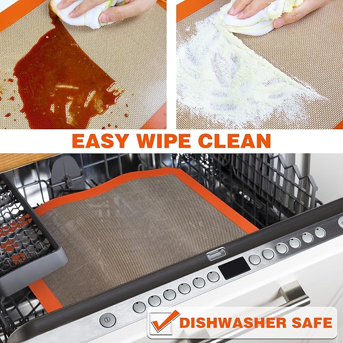 Silicone Baking Mats - Best German Silicone - Non Slip Silicone Baking Sheet, Non Stick Reusable Silicone Mats for Baking, Oven Liner, Counter Mat - 2 Toaster Oven Size Baking Mats