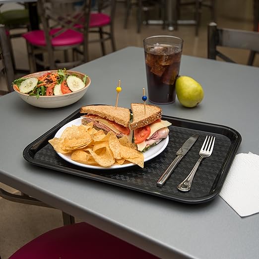 Carlisle FoodService Products CFS CT121603 Cafe Standard Plastic Cafeteria/Fast Food Tray, NSF Certified, BPA Free, 16" Length x 12" Width, Black (Pack of 24)