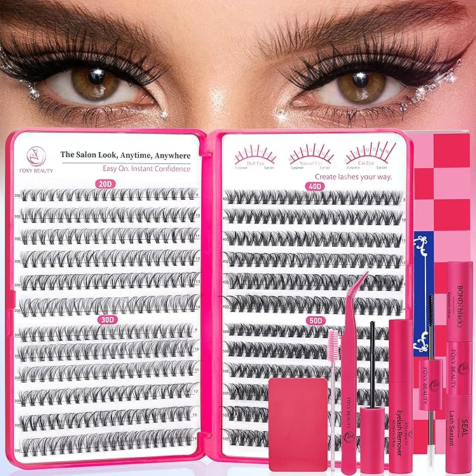 Waltz Lash Clusters Kit - Lash Clusters Lash Extension Kit with Bond and Seal Eyelash Cluster 20D30D40D50D-0.07D Cluster Eyelash Extensions Eyelash Extension Kit DIY at Home-BrightBean Baby