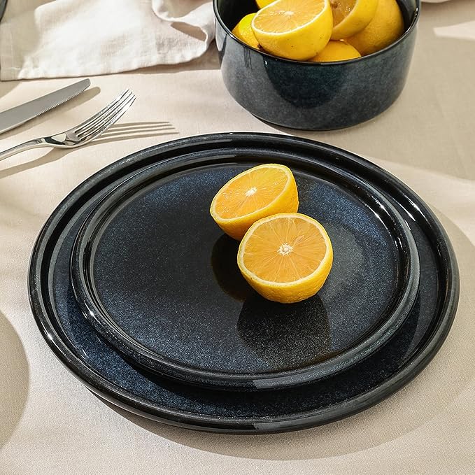 Stone Lain Eden 4-Piece Salad Plate Set Stoneware, Dark Blue