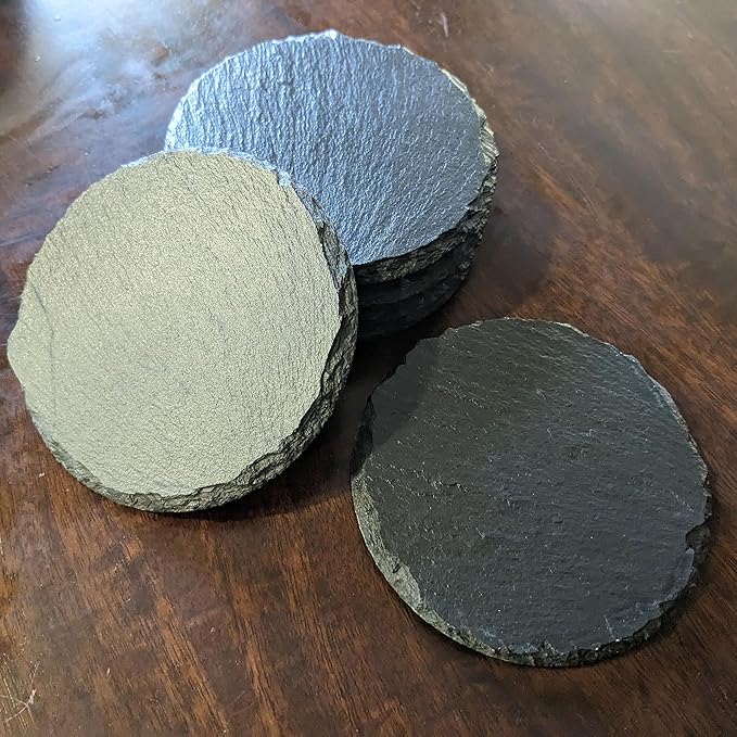 Gear Up Your Decor: Unique Motorcycle Coasters in Natural Slate - Round Slate - Set of 5
