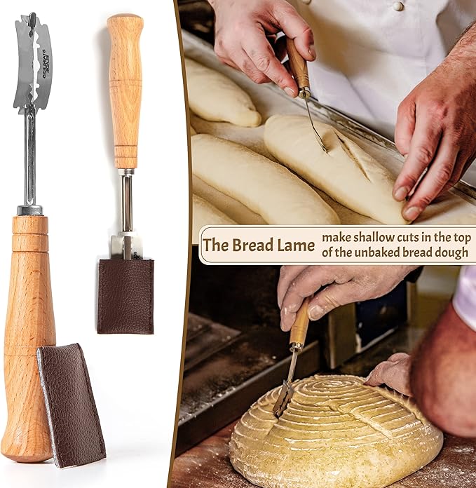 Sourdough Bread Baking Supplies Starter Kit, Banneton Proofing Basket 9'' Round and 10” Oval, Sourdough Starter Jar, Scraper, Scoring Lame, Brush, Short Danish Whisk, Gift Set