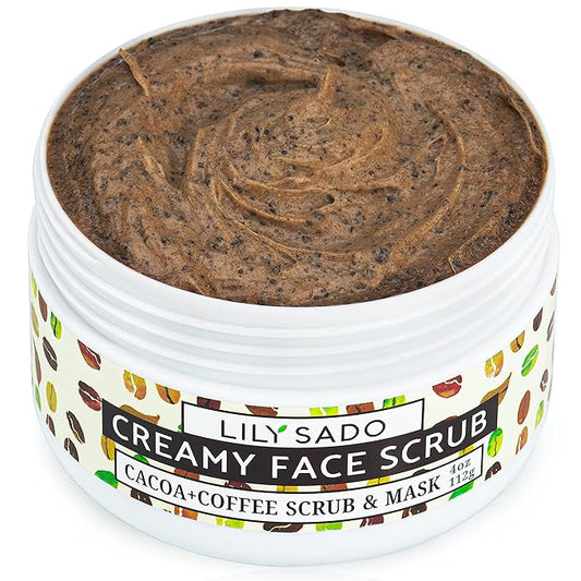 LILY SADO LILY SADO Cocoa & Coffee Creamy Face Scrub - Best Exfoliating VEGAN Facial Cleanser for Women & Men - Natural Face Wash Exfoliates & Energizes Skin, Treats Acne & Reduces Pore Size - 4 oz-BrightBean Baby