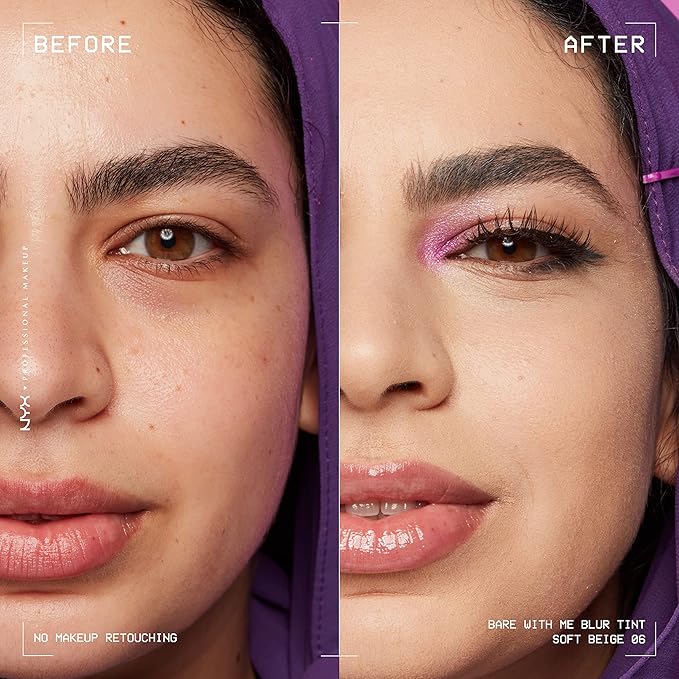 NYX PROFESSIONAL MAKEUP Bare With Me Blur Skin Tint Foundation Make Up with Matcha, Glycerin & Niacinamide - Soft Beige-BrightBean Baby