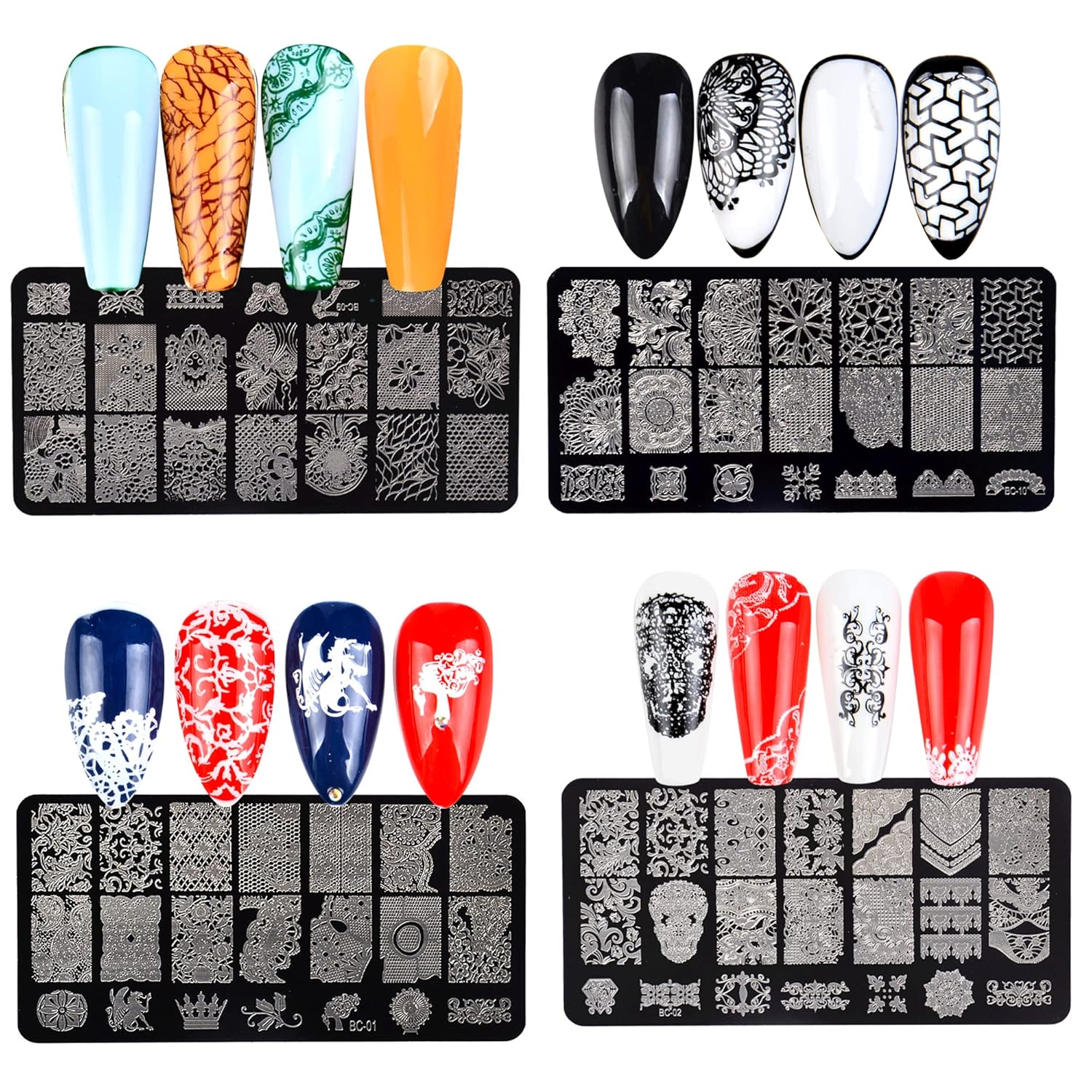 AddFavor Nail Stamper Kit 6pcs Flower Lace Vine Nail Art Stamping Plate Template with Silicone Nail Stamper and Scraper for Women Girls DIY Fingernail Manicure Stencils Tools-BrightBean Baby